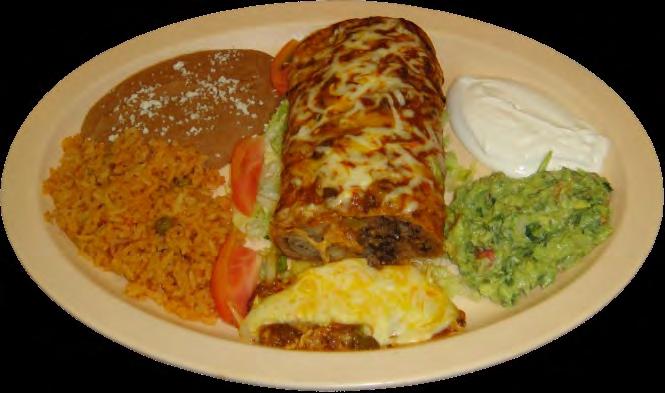 A large plate big enough for two or three persons. A combination of shrimp, chicken, Steak with onions, tomatoes and red pepper. Served with rice, beans, salad, 3 quesadillas and guacamole. $33.