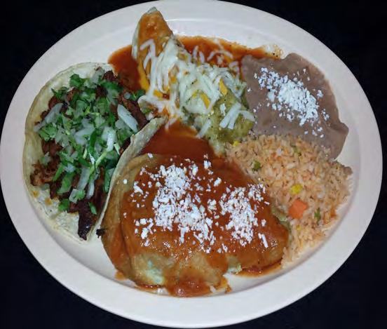 ENCHILADAS con ESPINACAS Y QUESO.$10.50 Three rolled tortillas stuffed with spinach and topped with melted cheese and your choice of salsa. 19. COMBINACION DE ENCHILADAS (3)...$10.50 Three enchiladas (one cheese, one chicken and one steak), dipped with your choice in mole, ranchero or green tomato sauce, and melted cheese.