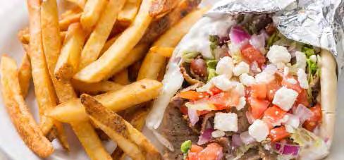 An overstuffed Pita with grilled lamb and beef layered with tzatziki sauce, lettuce, tomato, diced red onion, and feta cheese. 9.