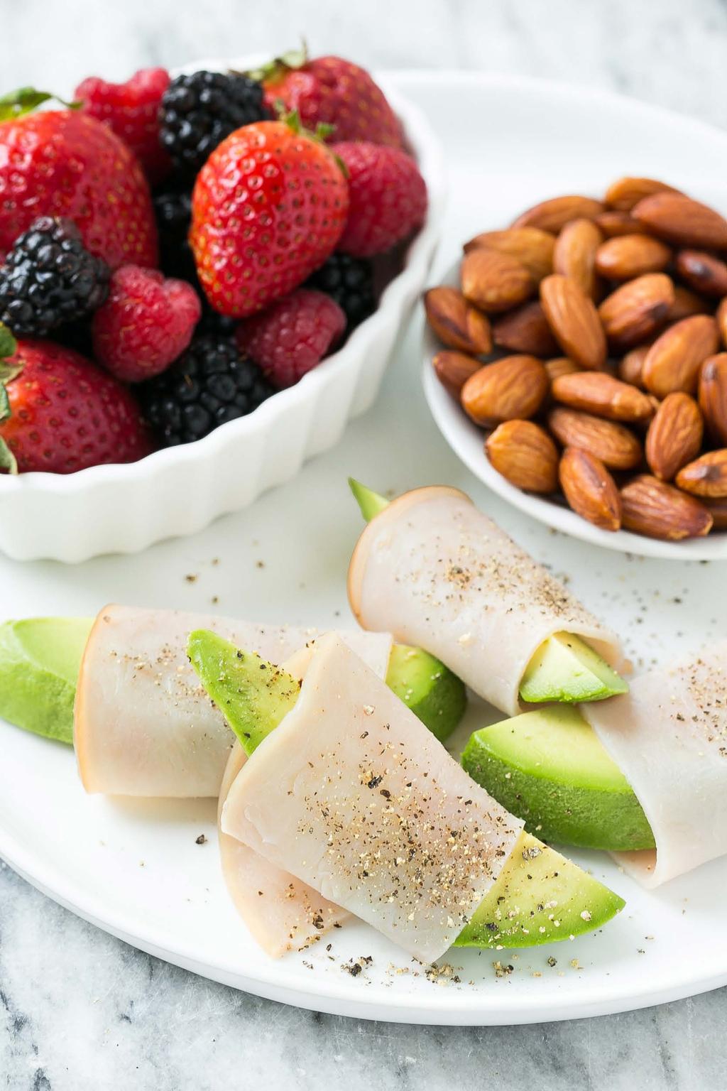 12. Turkey Avocado Protein Plate A simple yet flavorful protein packed meal that can be assembled in minutes.