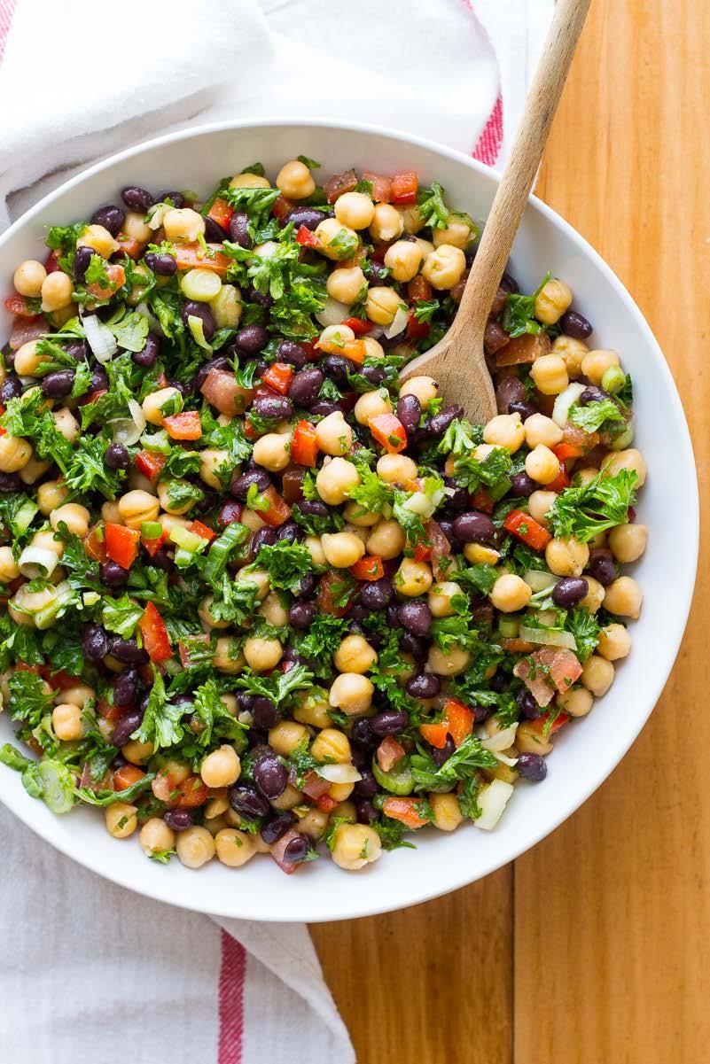 5. Chickpea and Black Bean Tabbouleh This chickpea and black bean tabbouleh is a high-protein spin on a Mediterranean classic.