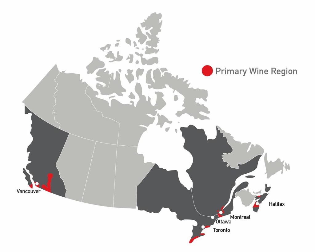 Canada Wine Regions British Columbia 48-51 Acres: 10,260 (4,152 Hectares) Wineries: 276 Ontario 41-44 Acres: 17,000 (6,900