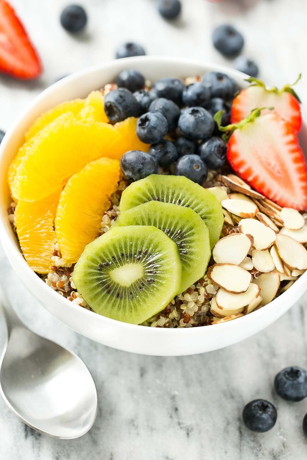 17. Zesty Orange Quinoa Bowl A simple and colorful breakfast bowl packed with fresh fruit and almonds.