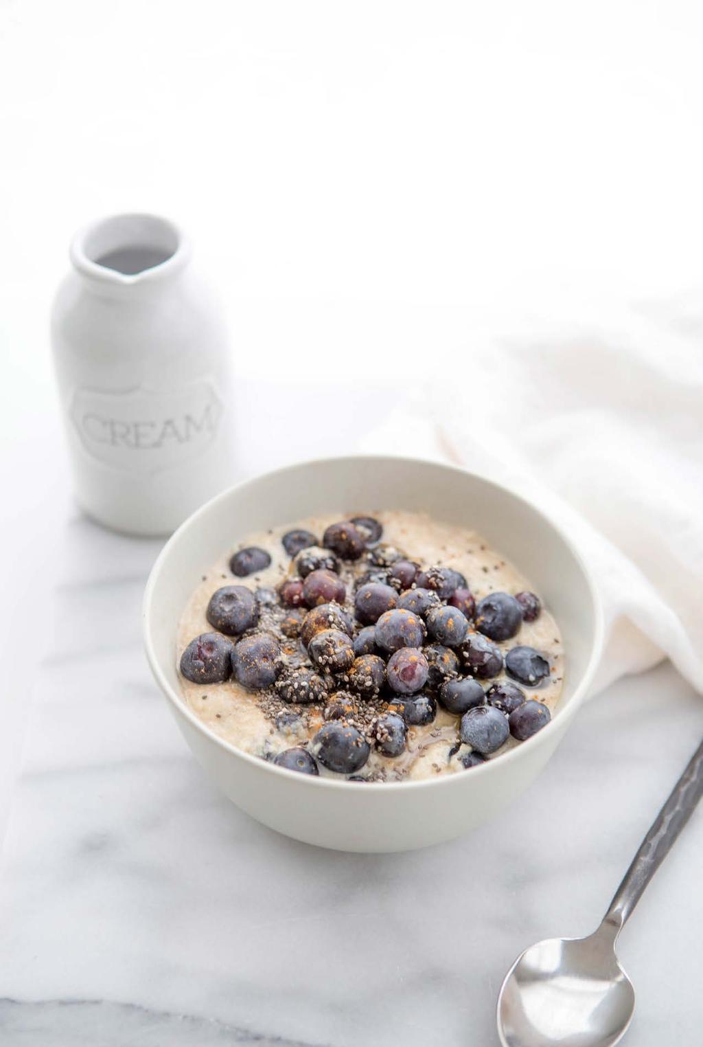 20. Blueberry Cream of Almond Breakfast Porridge Blueberries and cream stirred into almond-based porridge is beyond delicious!