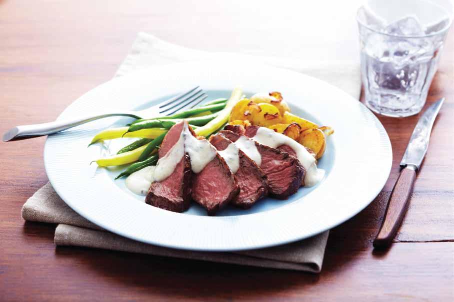 Grilled Steak with Blue Cheese Sauce 1 cup (½ carton) CAMPBELL S STOCK FIRST TM Cream stock ¼ cup blue cheese, crumbled Prep Time: 5 min 567 g grilling steak, cut into 4 pieces Cook Time: 10 min In a