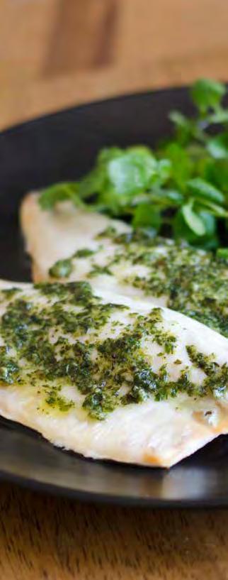 BAKED COD WITH DANDELION PUMPKIN SEED PESTO 4 Servings ¼ cup pumpkin seeds ¼ cup water 2 cloves garlic, coarsely chopped ¼ tsp sea salt ¼ tsp freshly ground black pepper ½ cup coarsely chopped