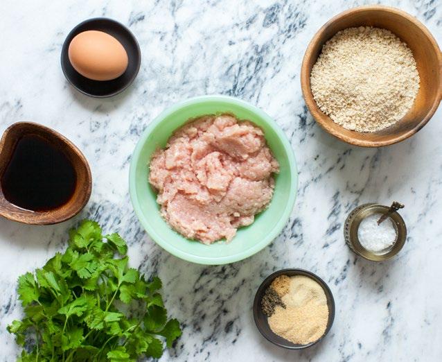 Asian Chicken Meatballs Start to Finish 40 minutes Servings 4 Ingredients ¼ cup breadcrumbs ½ cup fresh cilantro 1 pound ground chicken 1 egg 1 teaspoon onion powder 2 tablespoons soy sauce Dash of