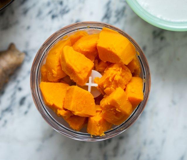 5-ounce can of coconut milk Method Prepare ingredients: Peel and grate the ginger. Peel and quarter the sweet potatoes. 1. Place sweet potatoes in a large pot and cover with water.