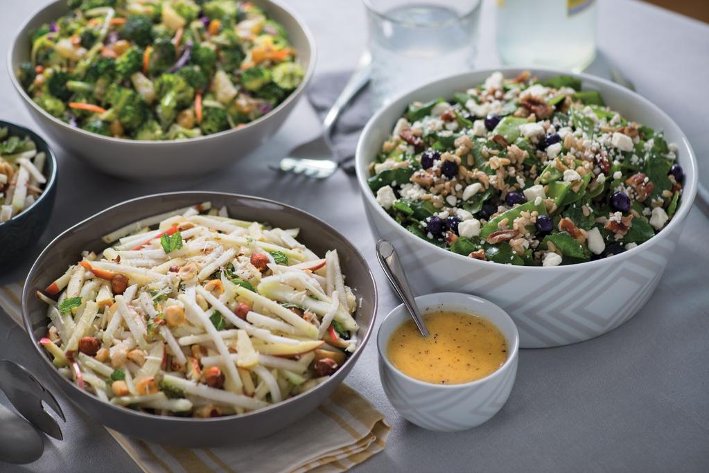 BROCCOLI SALAD KOHLRABI, APPLE AND HAZELNUT SALAD :30 4-6 2 c hazelnuts 2 medium kohlrabi (about 2 lbs total), peeled, thinly sliced and cut into matchsticks 1 tart apple (such as Pink Lady or