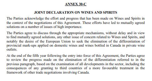 progressively eliminate tariffs on wine and spirits Agreement