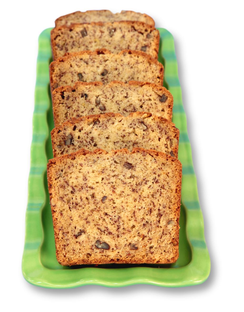 BANANA BREAD > BANANA BREAD > Banana Bread Preparation Time: 10 minutes Bake Time: 1 hour 20 minutes Serving Size: 16 slices ½ cup Butter ¾ cup Sugar 2 Eggs 1 tsp Vanilla 3 Bananas, large, mashed 2