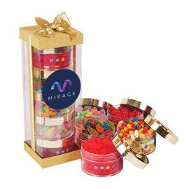 25 5 PACK GUMMY GIFT SET GOLD COLLECTION This luxe gift pack filled with delicious candy, is sure to bring elegant delight to whoever receives this elegant collection.