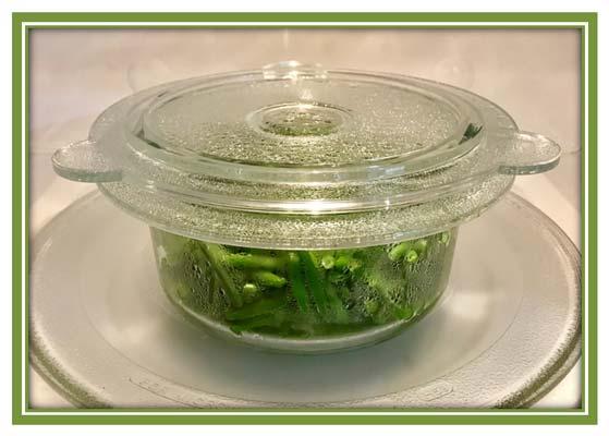 Place in 1 2 quart microwave safe glass bowl; add ½ cup water, pinch of sea salt.