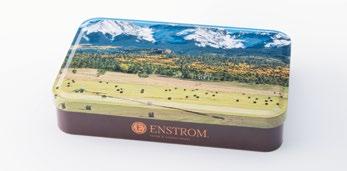 95 Enstrom Copper Almond Toffee Tin This elegant keepsake tin is filled with two pounds of delicious Traditional Milk Chocolate Almond Toffee. 2lb tin #1T226 $47.