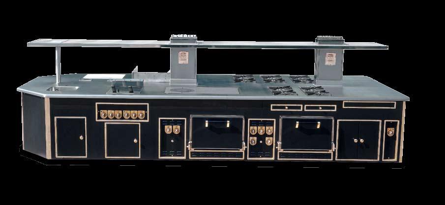 Grand Hyatt Hotel - La Brasserie - Mumbay - India - Front Side - 2002 - Made to measure central stove, black enamelled finish, brass trims, open