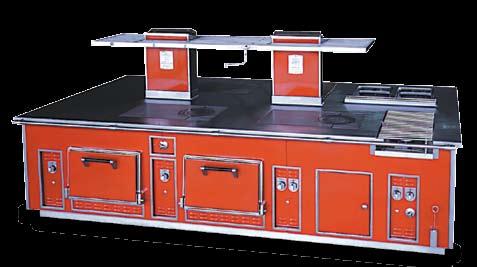 Restaurant Le Cirque - Mexico City - Mexico - 2002 - Traditional made to measure central stove, special orange colour enamelled finish, stainless steel and chromium trims,