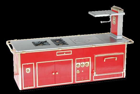 Private Customer - Belgium - 2006 - Traditional made to measure central stove, red enamelled finish, brass trims, central tubular stainless