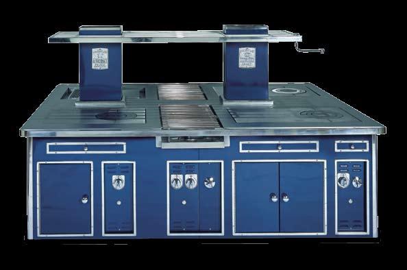 Swissotel Hotel - Brussels - Belgium - 2000 - Made to measure central stove, blue enamelled finish, stainless steel and chromium