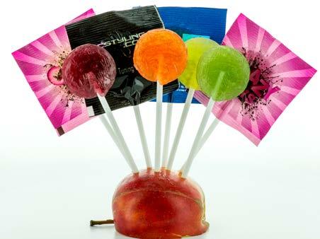 The Flat lollipop can also be produced as sugarfree with Isomalt.