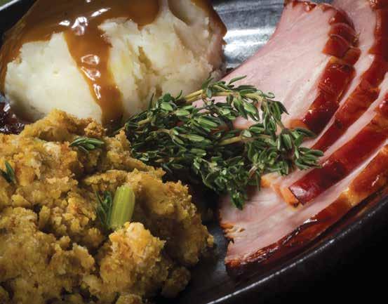 CLASSIC HOLIDAY DINNER $23 PP Choice of Sliced, Oven Roasted Turkey or Sliced Cider Glazed Ham INCLUDES: Pecan Cornbread Stuffing or Butternut Squash Stuffing Leek Mashed Potatoes