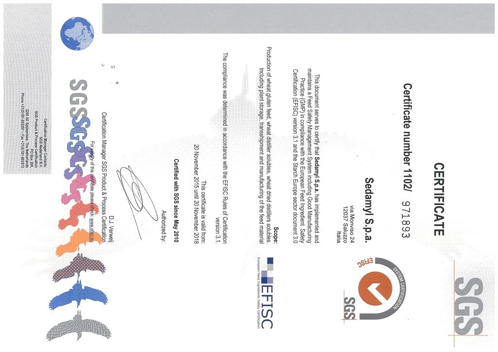 SGS CERTIFICATE Certificat