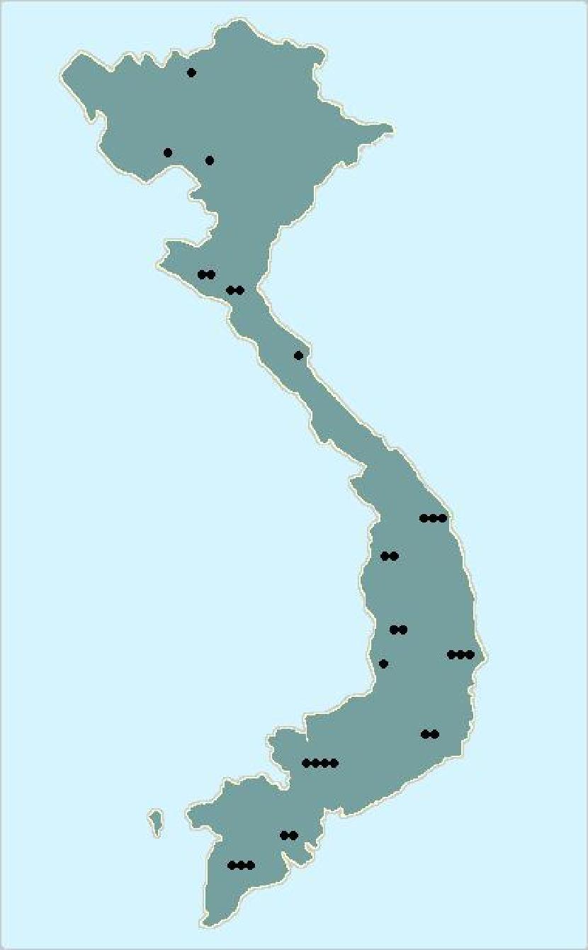 Phạm vi phân bố của sâu đục thân 4 vạch ở Việt