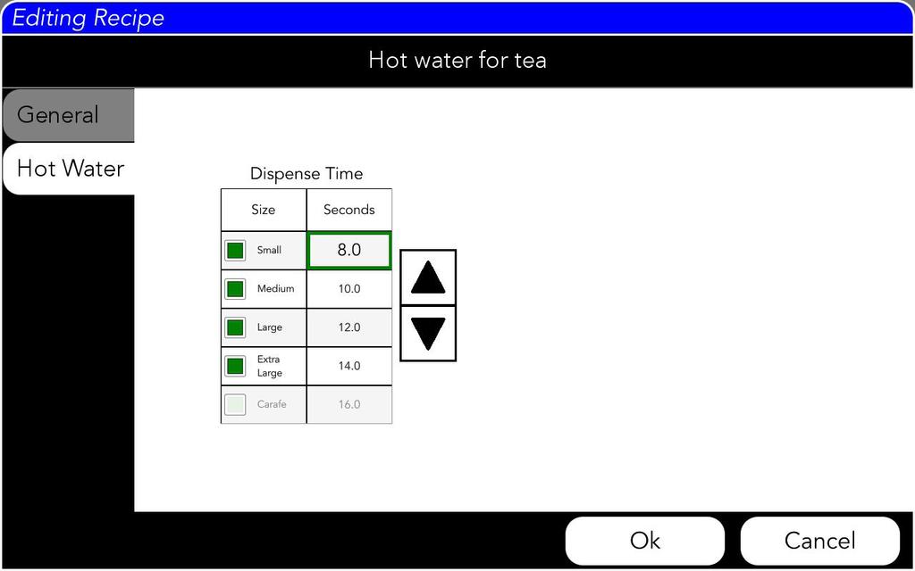 NEW PRODUCT SETUP HOT WATER for TEA 14. The TEA recipe setup has been created.