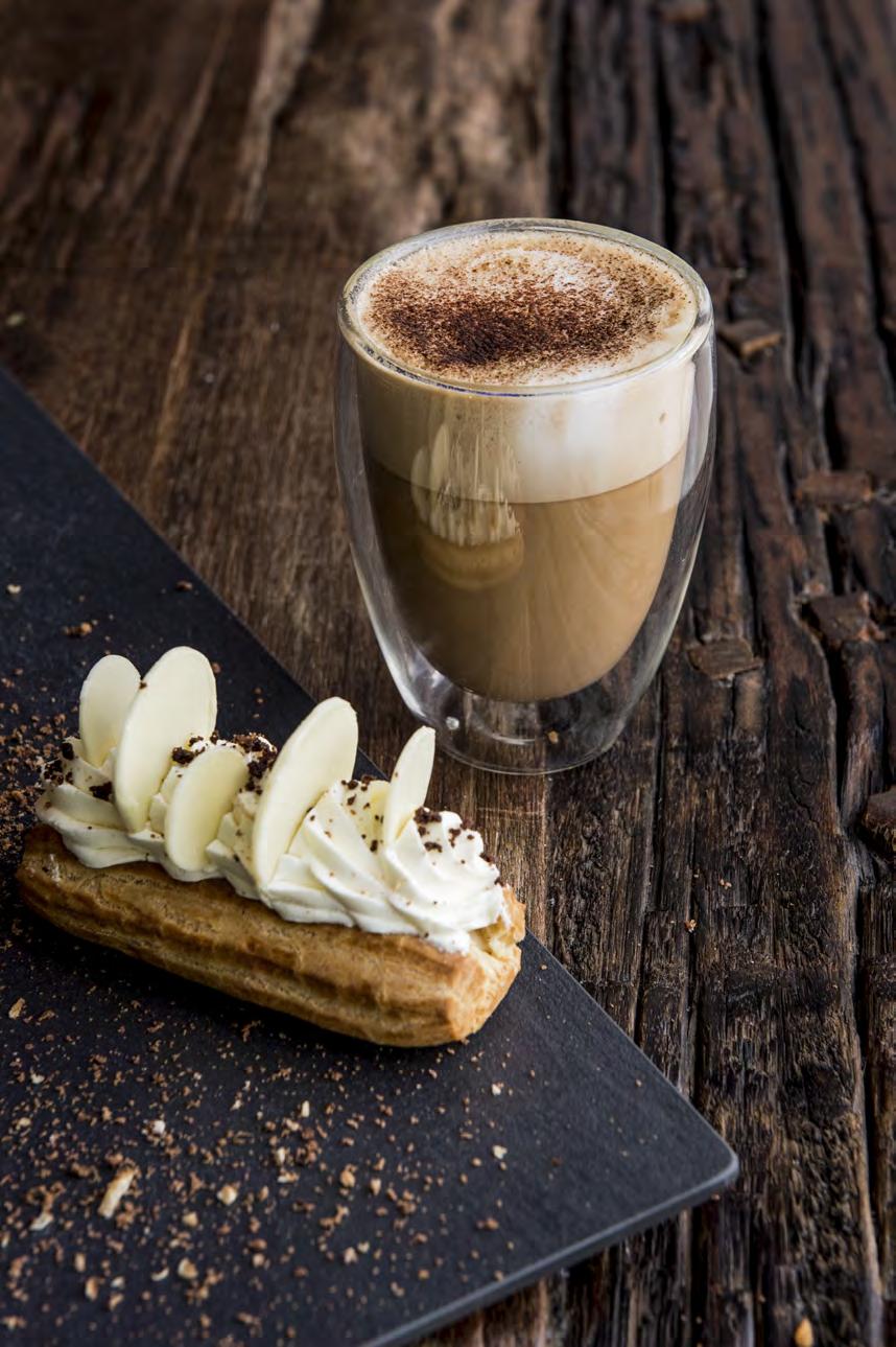 Éclair et Cappuccino BOISSONS CHAUDES ~ HOT DRINKS ESPRESSO AED 12 DOUBLE ESPRESSO AED 18 CAFFE LATTE (D) AED 18 AMERICAN COFFEE - FRENCH PRESS AED 17 CAPPUCCINO (D) AED 18 MOCHACCINO (D) AED 19