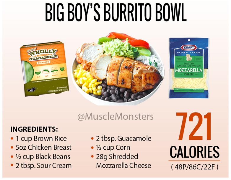dinner big boy s burrito bowl Grill the chicken (season to your liking). Cook the rice and beans.