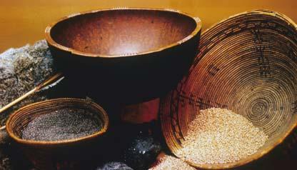 Chumash Wooden Bowl and Baskets with Wild Seeds Chumash Serpentine