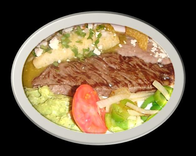 SIZZLIN FAJITAS Served on a sizzlin hot plate with sautéed bell peppers, onions, tomatoes, and yellow chiles. Served with rice, refried beans, sour cream, and guacamole.