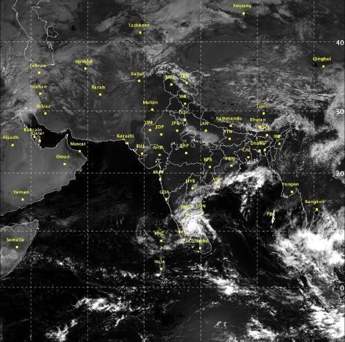 Satellite image dated, 02.12.2016, 0600 UTC Salient Advisories The Depression over north Tamil Nadu & neighbourhood weakened in to a well marked low and lay over Interior Tamil Nadu.