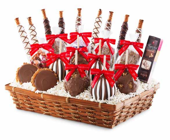 Abundant Holiday Caramel Apple Gift Basket This basket brims with abundant goodness: three Triple Chocolate and three Milk Chocolate Walnut
