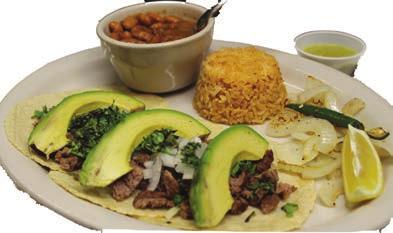 Served with a Crispy Taco, Enchilada (beef or cheese), Guacamole, Rice, Beans and Flour Tortillas.