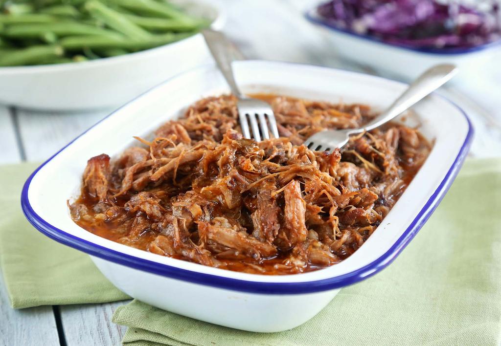 PULLED PORK WITH BBQ SAUCE MAIN DISH NUTRITION FACTS (per serving) TOTAL CARBS: 5.2 g CALORIES: 497 kcal FIBER: 1.