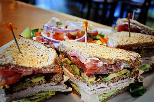 45 California Club (pictured above) Triple decker with turkey, bacon, avocado, lettuce, tomatoes & mayo between toasted wheat bread 13.