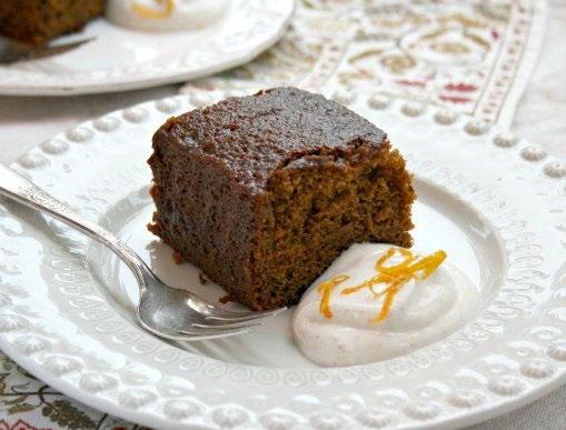 ORANGE SPICE GINGERBREAD CAKE ORANGE SPICE GINGERBREAD CAKE Preheat oven to 350 F and line a 9 x9 pan with parchment paper.