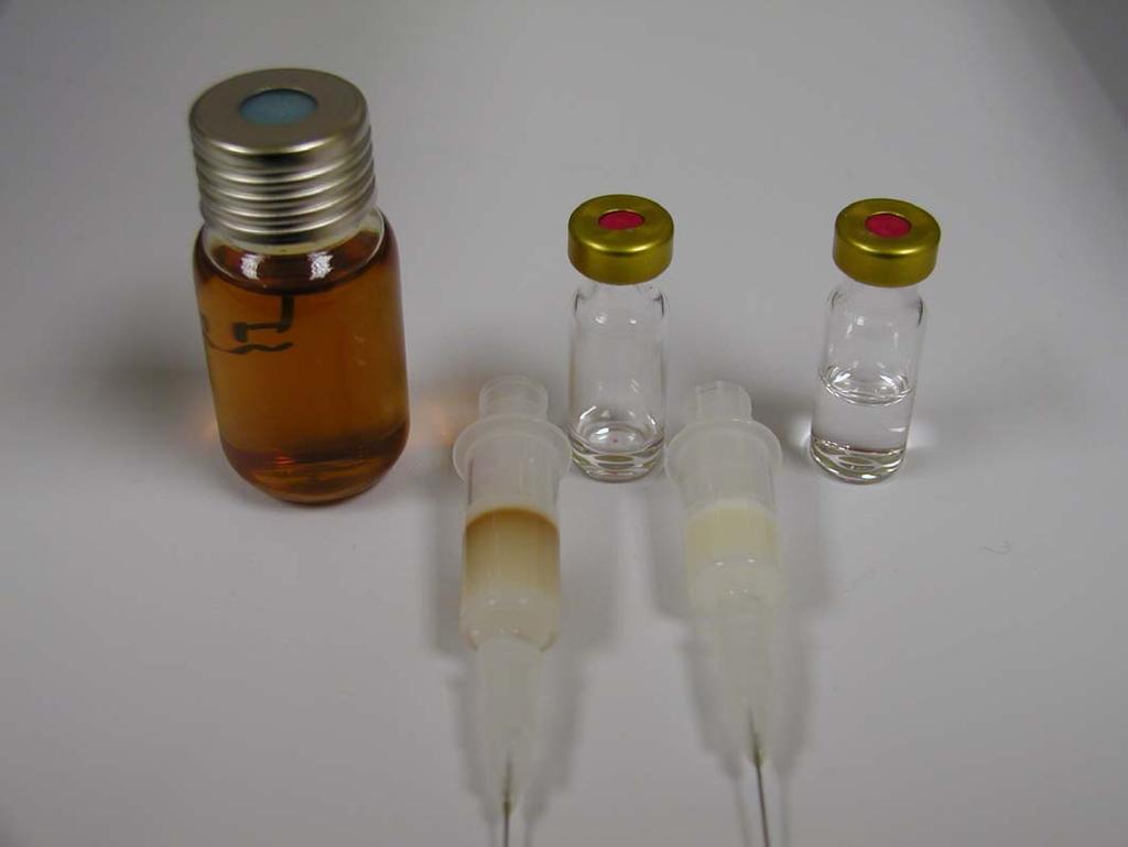 Figure 3 shows, (from left to right), 1) a brewed coffee sample, 2) the Phenomenex Strata-X, 3 ml/200 mg, SPE cartridge in the GERSTEL format after completing step 3 of the automated SPE procedure,