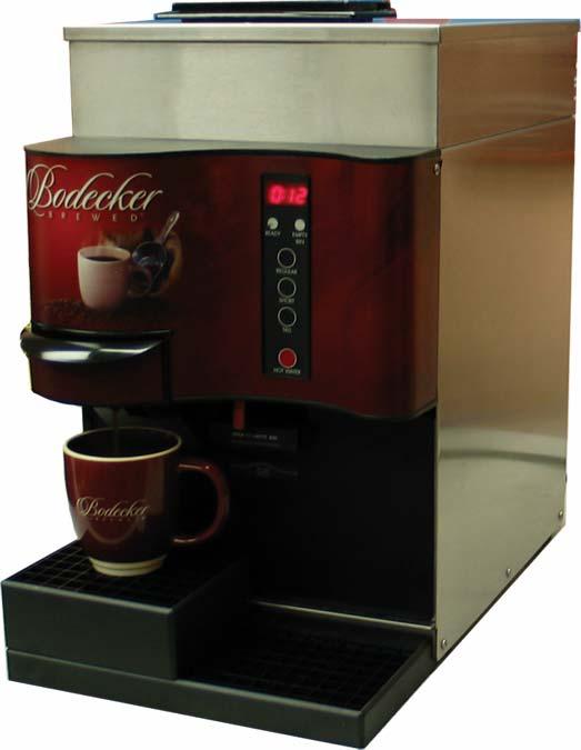 A single cup brewing system that is designed for locations where no plumbing is available.