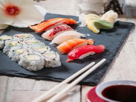 APPETIZER FROM SUSHI BAR SUSHI APPETIZER....... $8.00 5 pcs assorted sushi and 1 California roll. SASHIMI APPETIZER........ $8.00 9 pcs assorted sliced fresh fish sashimi.
