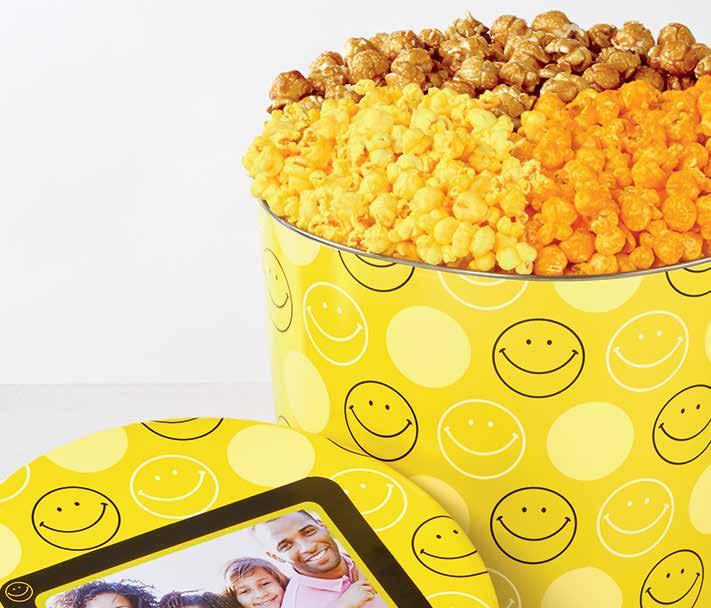 99 SMILEY DOT TREAT OX Unquestionably good cheer emanates from this round keepsake smiley face box.
