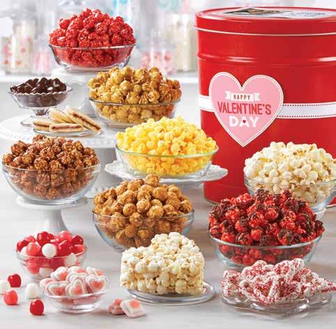 A 2-gallon tin filled with utter, heese and aramel popcorn (32 cups) serves 2-4. T1005 5-Tier Tower & Tin $79.