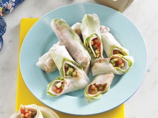11 TURKEY RICE PAPER ROLLS RICE STICK SALAD SERVES 2 (MAKES 8 ROLLS) SERVES 4 8 dried rice paper, wrappers 8 butter lettuce leaves 8 slices roasted Ingham Turkey, thinly sliced 3 vine ripened