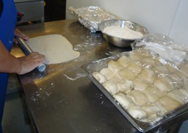 Cooking Flour Tortillas Tortillas are rolled and cooked at the Tortilla Station. Food service gloves Rolling pin Flat top Spatula 1. Turn on flat top and set to medium-high heat. 2.