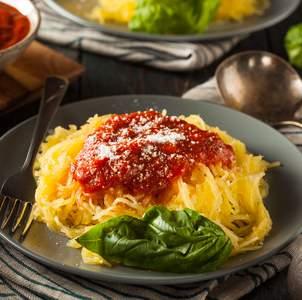 Spaghetti Squash Pasta large spaghetti squash pound lean ground turkey Low sugar pasta sauce(always read the label, you would be surprised at how much sugar they add to these, the one I found was