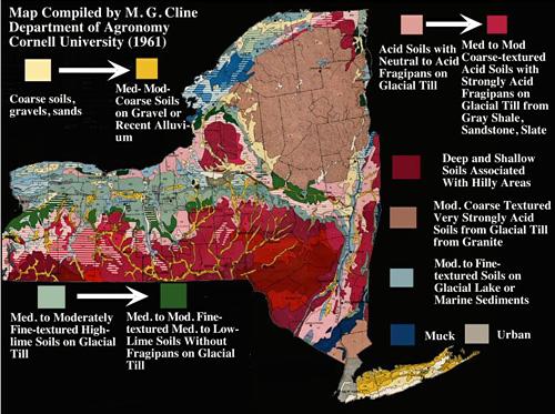 These associations can be clearly seen in the general soil map of New York, above.