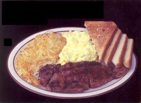 99 2 pancakes, 2 bacon, 2 sausage, 2 eggs, & hash browns. SKILLET TIME Try one of JENNY S specialty skillets.