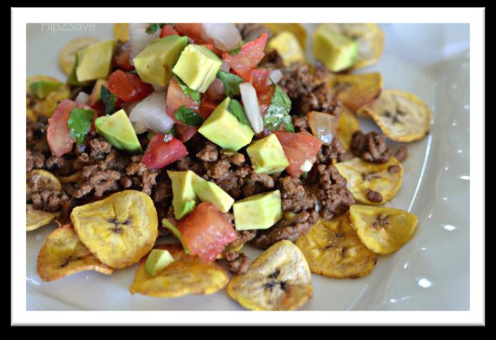Recipe Plantain nachos 2 green plantains, thinly sliced 1 Tablespoon coconut oil, melted Salt & Pepper to taste 1 lb.