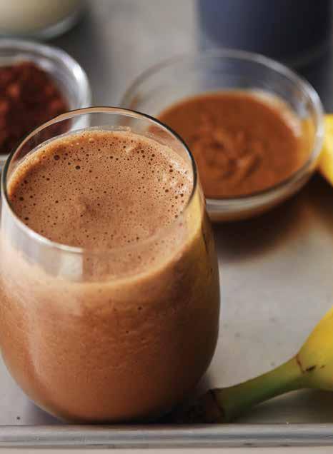 smoothies 2 SERVINGS MOCHA BANANA SHAKE 1 frozen banana ½ cup brewed coffee, chilled 3 tablespoons creamy almond butter 2 teaspoons unsweetened cocoa powder 1 teaspoon agave nectar 1 cup