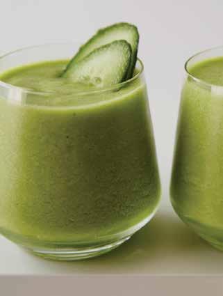 smoothies 3-4 SERVINGS EMERALD GREEN SMOOTHIE ½ medium English cucumber, peeled and cut lengthwise 1 cup spinach 1 cup honeydew melon 1 cup cantaloupe 2 tablespoons fresh lime